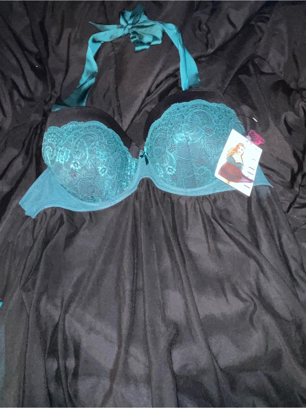 Lace Halter Push-Up Bra Babydoll in Green
